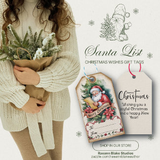 Vintage Santa List Christmas Wishes Gift Tag