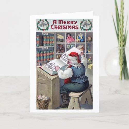 Vintage Santa making a list checking twice card