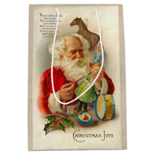 Vintage Santa Making Toys Medium Gift Bag