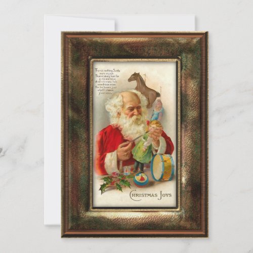 Vintage Santa Making Toys with Verse Holiday Card