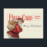 Vintage Santa Merry Christmas Antique Postcard Red<br><div class="desc">Editable text reads "Merry Christmas!". This modern vintage holiday postcard features a Santa Claus illustration by Ellen Clapsaddle and a vintage postcard with the words "North Pole" in lieu of postage.</div>