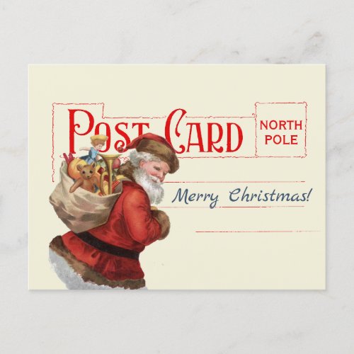 Vintage Santa Merry Christmas Antique Postcard Red