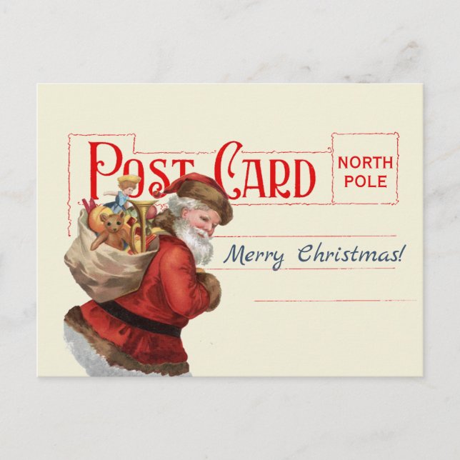 Vintage Santa Merry Christmas Antique Postcard Red (Front)
