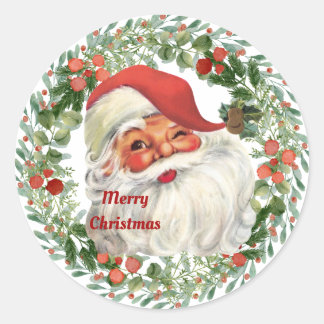 Vintage santa merry christmas classic round sticker