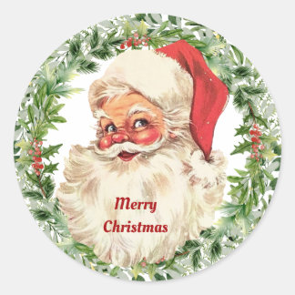 Vintage santa merry christmas classic round sticker