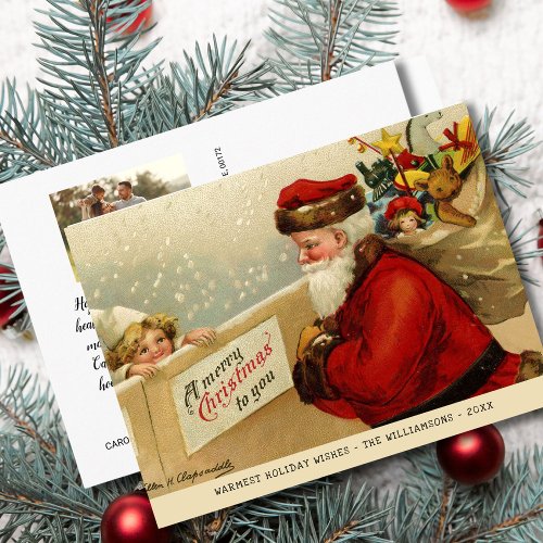 Vintage Santa Merry Christmas Custom Family Photo Postcard