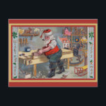 Vintage Santa Merry Christmas Greetings Postcard<br><div class="desc">This Christmas,  anyone would love to receive this vintage Xmas postcard featuring a retro illustration of Santa Claus in his toy workshop!</div>