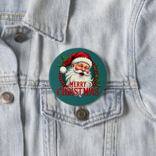 Vintage Santa Merry Christmas Illustration Button