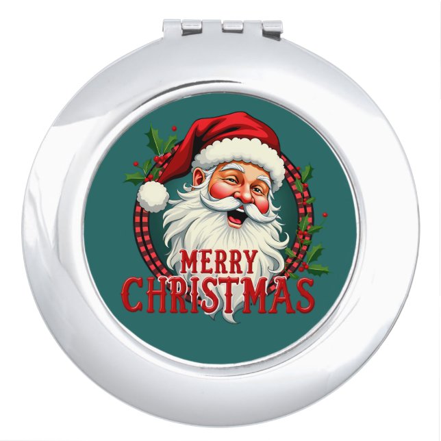 Vintage Santa Merry Christmas Illustration Compact Mirror (Front)