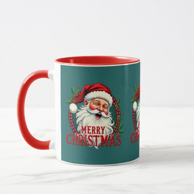 Vintage Santa Merry Christmas Illustration Mug (Left)