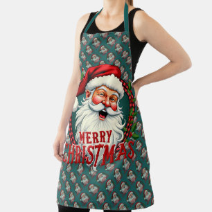 Vintage Santa Merry Christmas Illustration Patten Apron