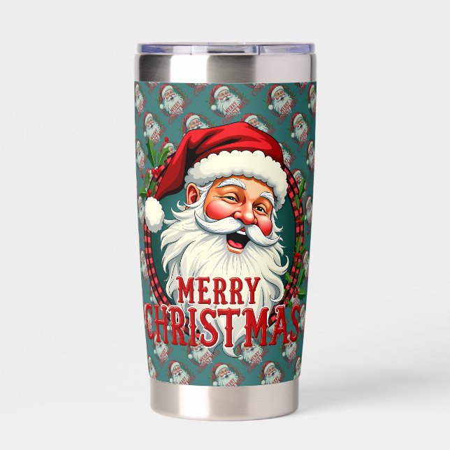 Vintage Santa Merry Christmas Illustration Patten Insulated Tumbler (Front)