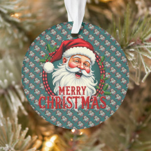 Vintage Santa Merry Christmas Illustration Patten Ornament