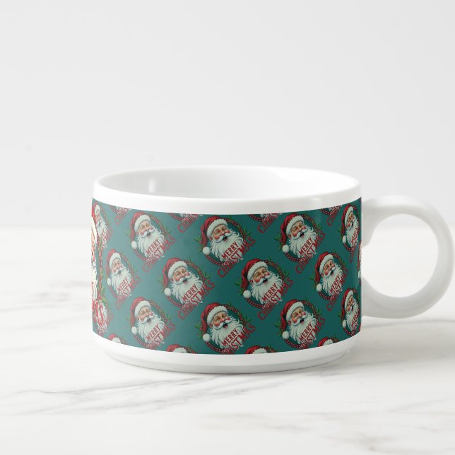Vintage Santa Merry Christmas Illustration Pattern Bowl (Left)