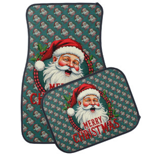 Vintage Santa Merry Christmas Illustration Pattern Car Floor Mat