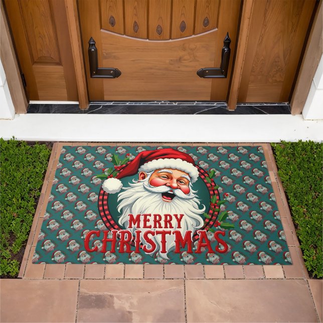 Vintage Santa Merry Christmas Illustration Pattern Doormat (Outdoor)