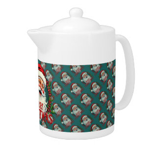 Vintage Santa Merry Christmas Illustration Pattern Teapot