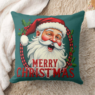 Vintage Santa Merry Christmas Illustration Throw Pillow