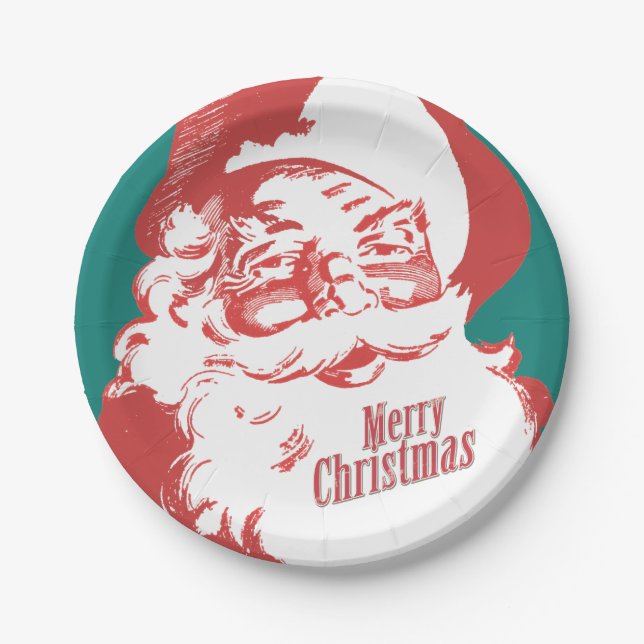 Vintage Santa Merry Christmas Paper Plates (Front)