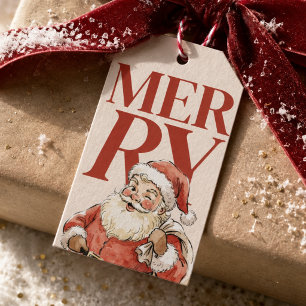 Vintage Santa Merry Christmas Retro Holiday Gift Tags