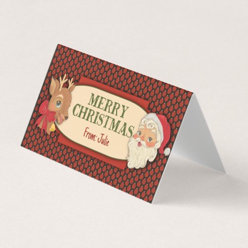 Vintage Santa Merry Christmas Treat Bag Topper Business Card