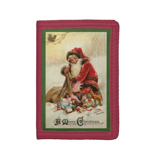 Vintage Santa Merry Christmas Tri_fold Wallet