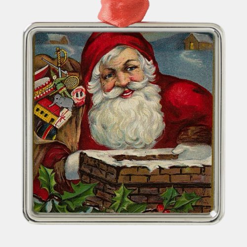 Vintage Santa Metal Ornament