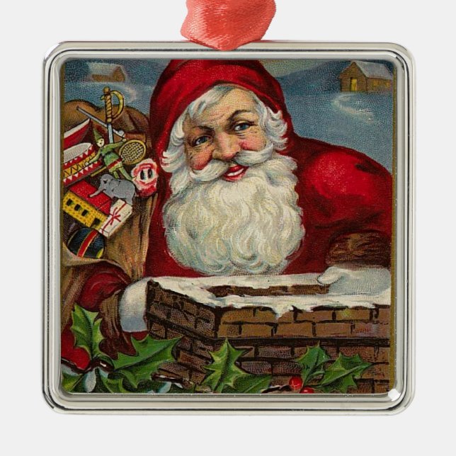 Vintage Santa Metal Ornament (Front)