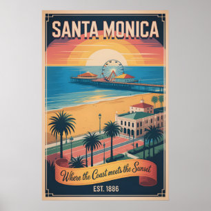 Vintage Santa Monica California Retro Travel Poster