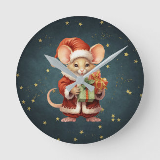 Vintage Santa Mouse Round Clock
