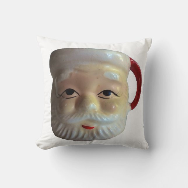 Vintage Santa Mug Christmas Throw Pillow (Front)