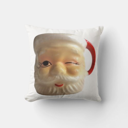 Vintage Santa Mug Christmas Throw Pillow Winking