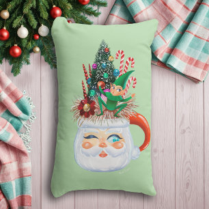 Vintage Santa Mug Green (long) Throw Pillow