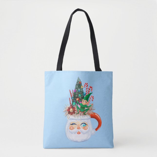 Vintage Santa Mug Light Blue Tote Bag (Front)
