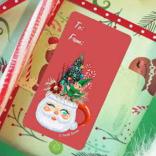 Vintage Santa Mug Sticker Gift Tag