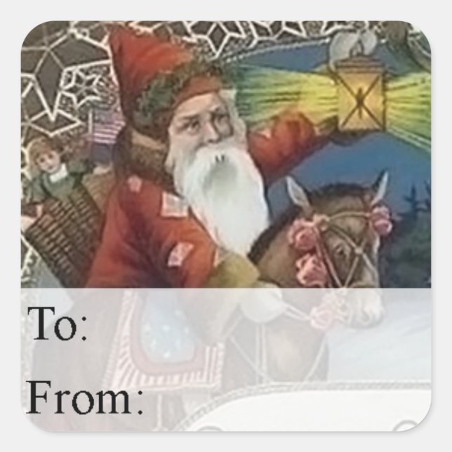 Vintage Santa On a Horse Gift Tag (Front)