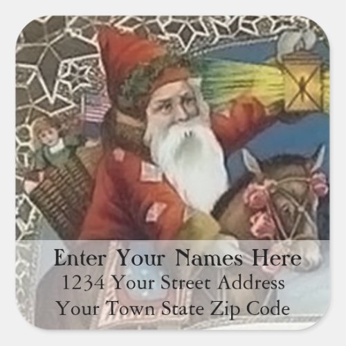 Vintage Santa On a Horse Return Address Label