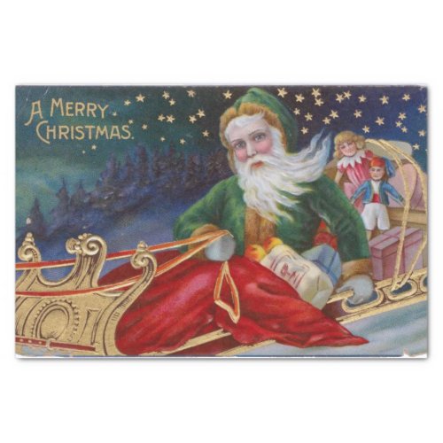 Vintage Santa On A Sleigh With Kids Decoupage Tissue Paper