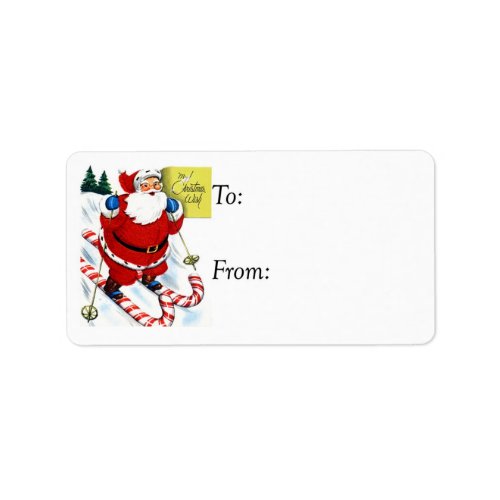 Vintage Santa on Candy Cane Skiis Gift Tag