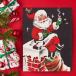 Vintage Santa on Chimney Vintage Custom Christmas Holiday Card<br><div class="desc">This mid-century vintage Christmas card features a jolly Santa Claus atop a snowy rooftop chimney and enjoying a piping hot cup of coffee or hot cider. Personalize by customizing the message on the back and/or adding your name(s).</div>