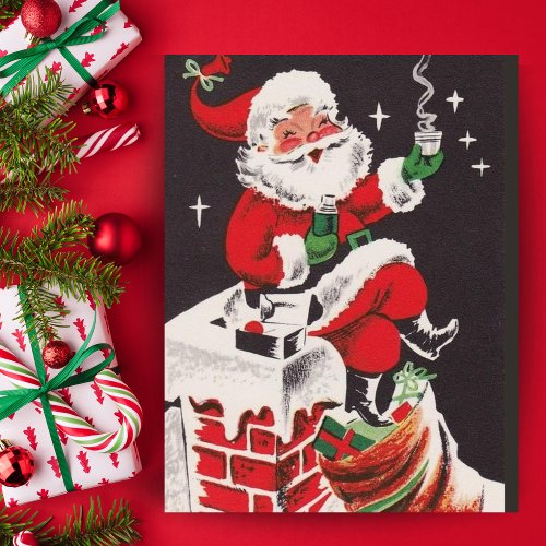 Vintage Santa on Chimney Vintage Custom Christmas Holiday Card