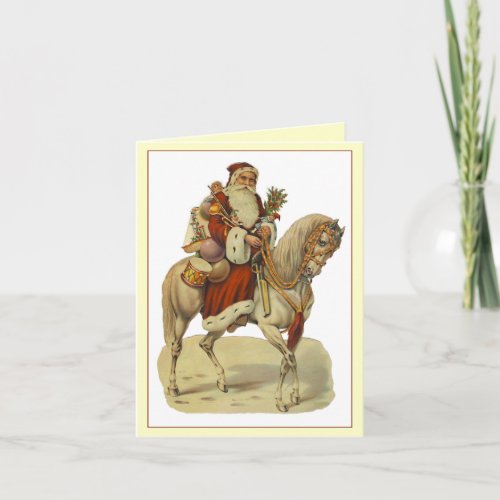 Vintage santa on elegant horse Christmas card