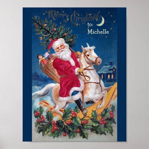 Vintage Santa On Rocking Horse Value Poster