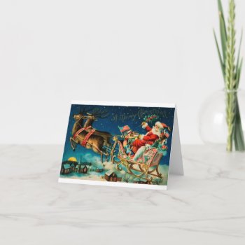 Vintage Santa On Sleigh Holiday Card by greetingcardsonline at Zazzle
