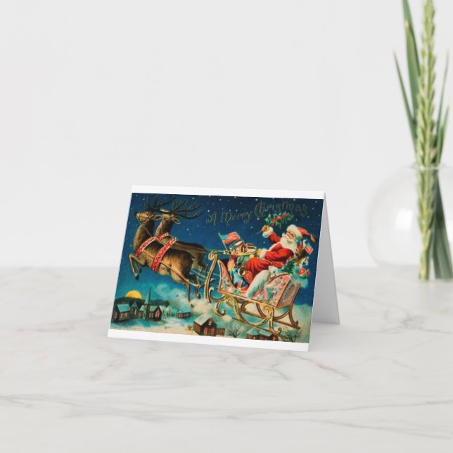 Vintage Santa on Sleigh Holiday Card (Front)