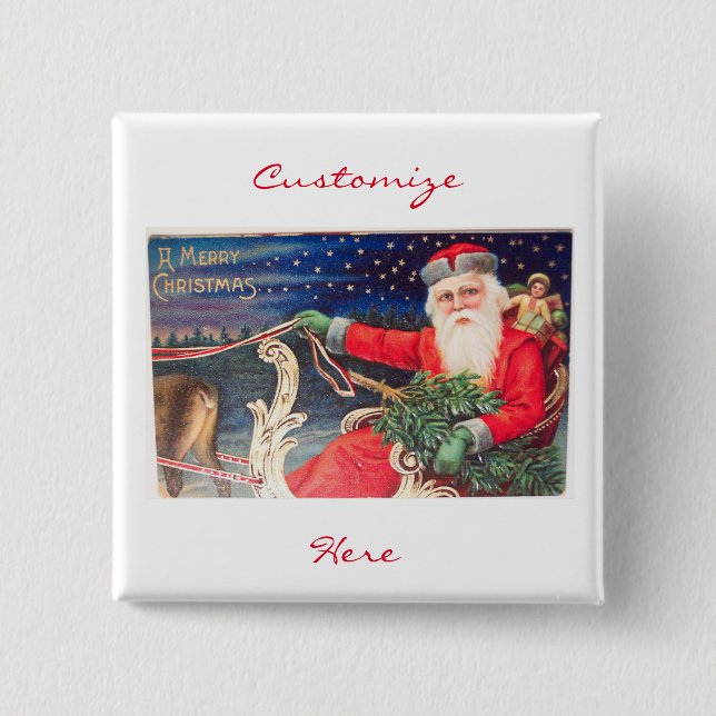 Vintage Santa on sleigh Thunder_Cove Pinback Button (Front)