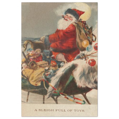 Vintage Santa on Sleigh with Toys Decoupage Tissue Paper