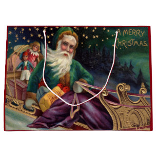 Vintage Santa on Sleigh with Toys Large Gift Bag