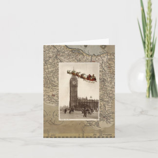 Vintage Santa over Big Ben London Christmas Card
