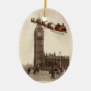 Vintage Santa over BigBen London Christmas Ornamet Ceramic Ornament